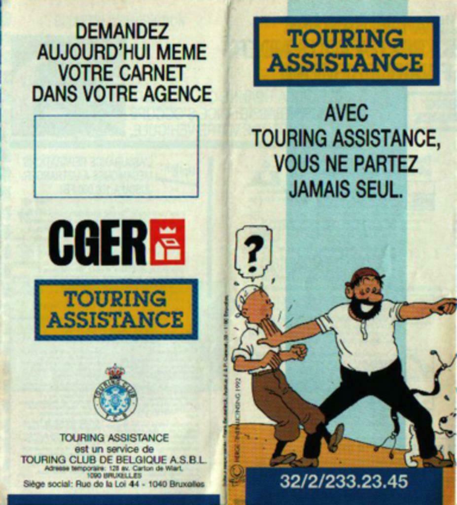 Kuifje - 2 flyers Touring Assistence, Verzamelen, Ophalen of Verzenden, Kuifje, Nieuw