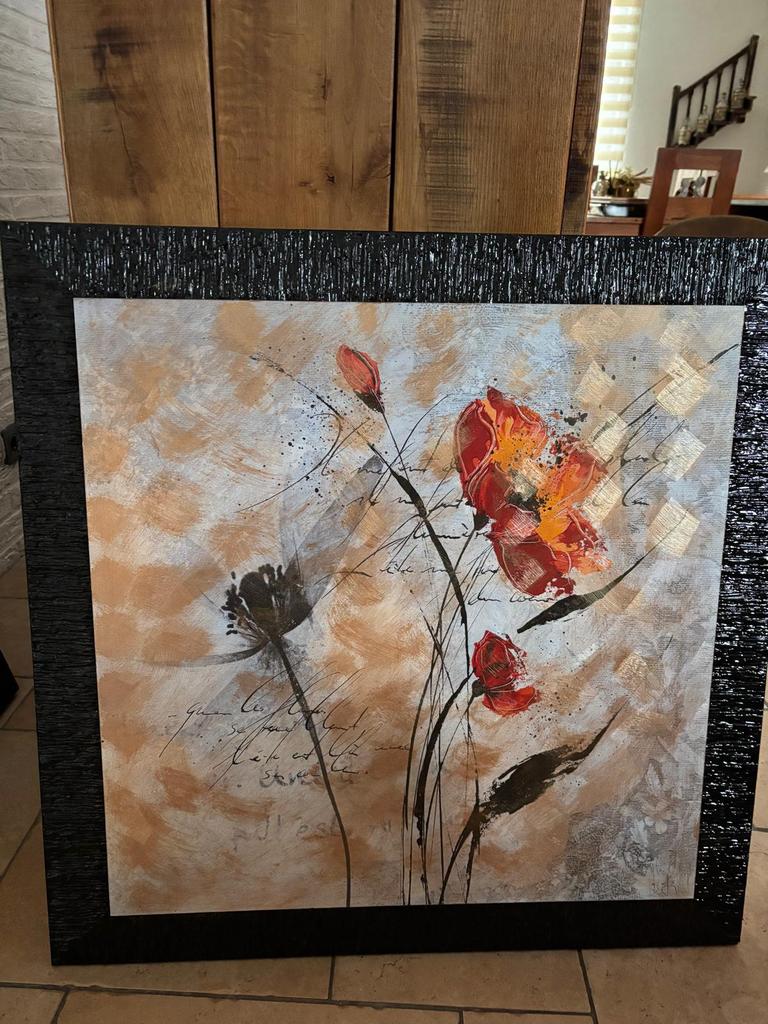 Cadre peiture coquelicot moderne 1m sur 1m., Enlèvement, Comme neuf