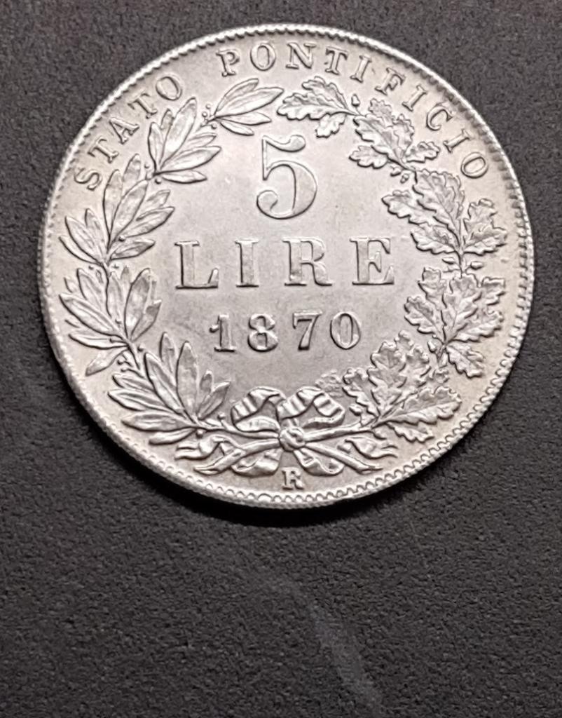 5 Lire 1870 Stato Pontificio KOPIE, Verzenden, Italië, Losse munt