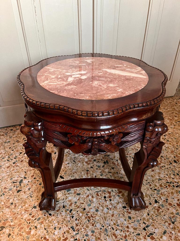 Antieke Chinese bijzettafel, Huis en Inrichting, Minder dan 55 cm, Gebruikt, Rond, Hout