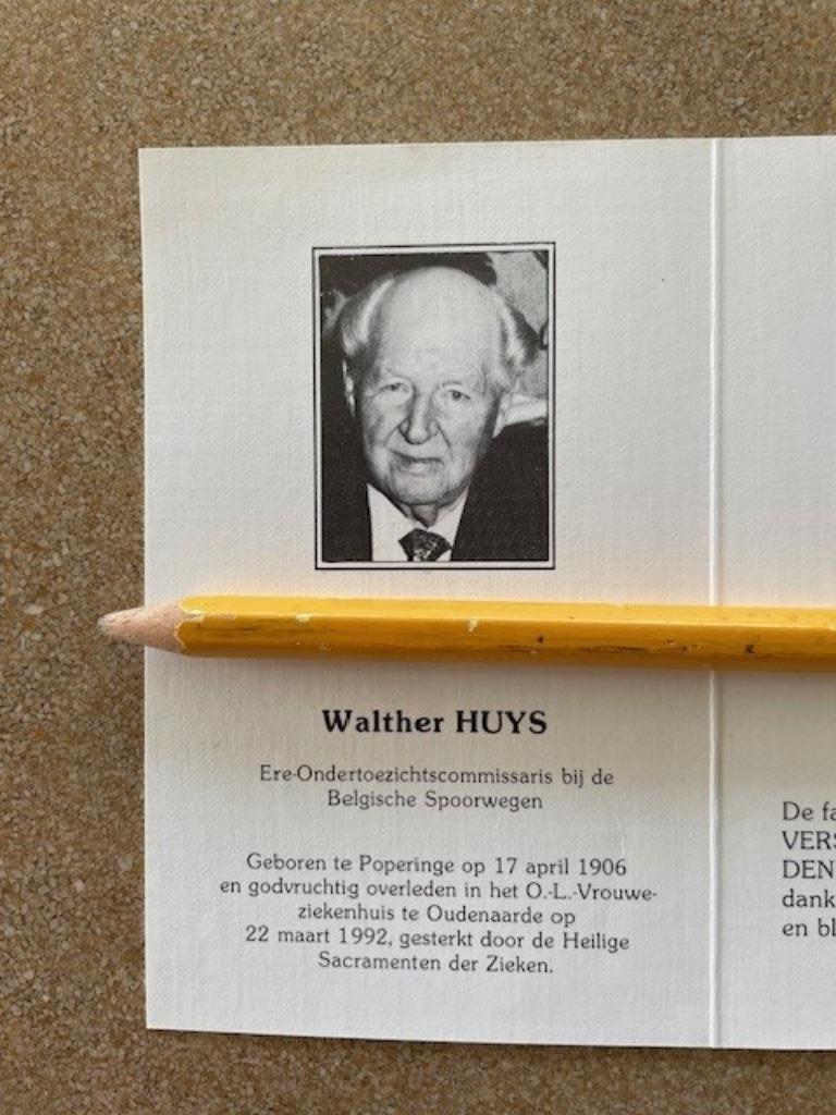 POPERINGE ONDERTOEZICHTSCOMMISARIS NMBS WALTHER HUYS 1906, Verzamelen, Ophalen of Verzenden, Bidprentje