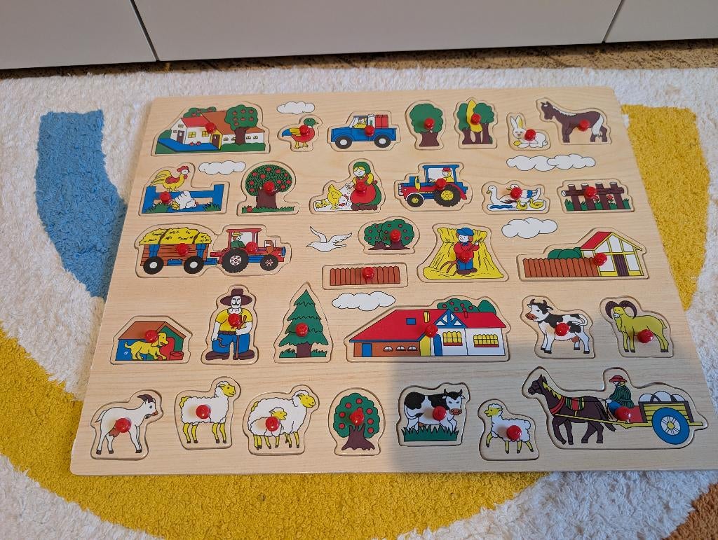 Houten Noppenpuzzel XL - Boerderij, Kinderen en Baby's, Speelgoed | Houten speelgoed, Ophalen of Verzenden, Zo goed als nieuw