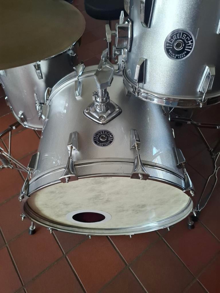 Kit de batterie complet Gretsch Silver Sparkle avec cymbales, Musique & Instruments, Enlèvement, Comme neuf