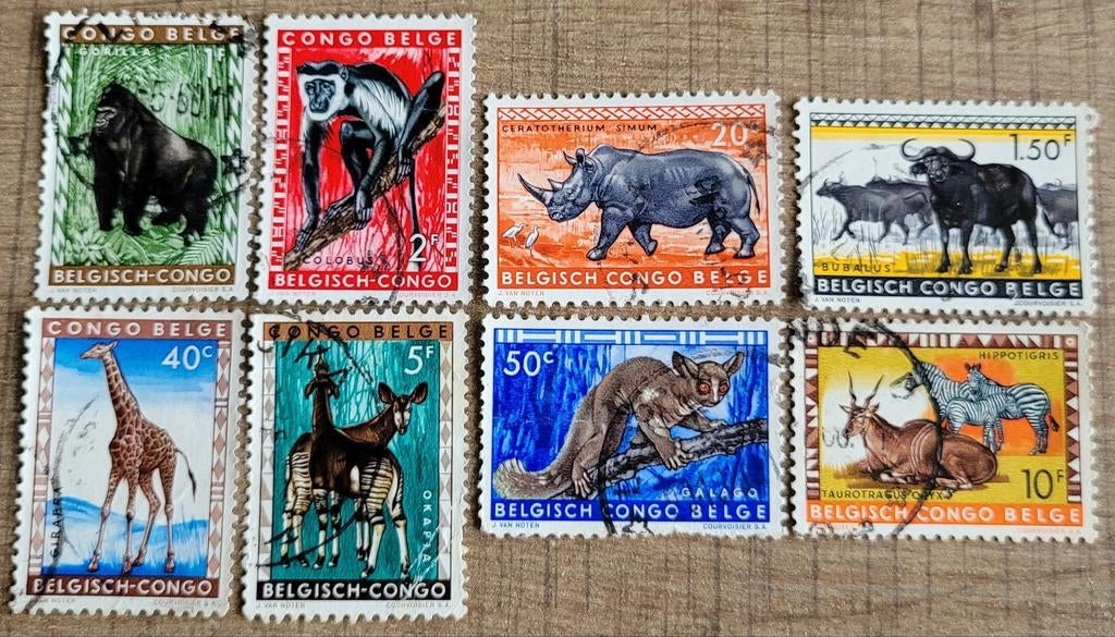 8 oude postzegels: Belgisch-Congo - dieren, Enlèvement ou Envoi, Autres pays, Affranchi