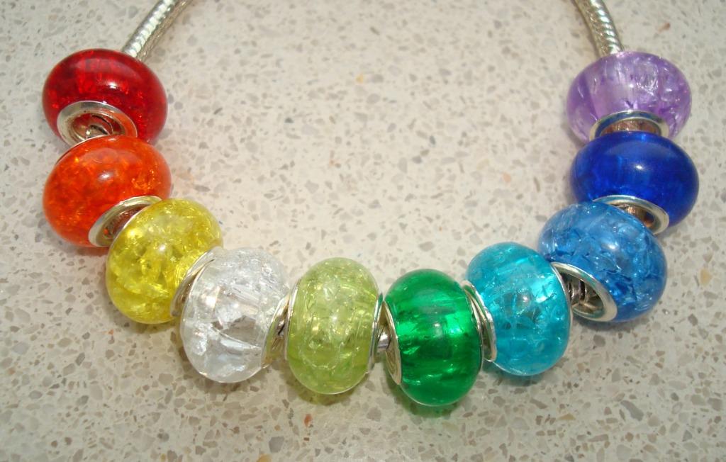 SALE: Set van 10 crackle bedels voor groot-gat-bedelambanden, Neuf, Autres marques, 4 bracelets à breloques ou plus, Autres matériaux