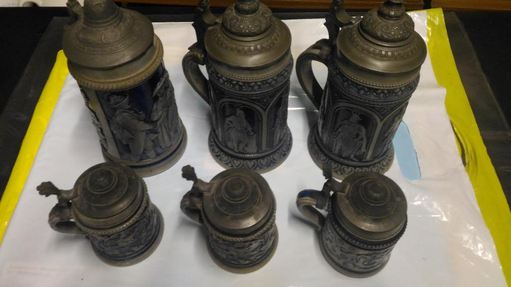 Chopes à bière en grès avec couvercles en étain, Antiquités & Art, Enlèvement