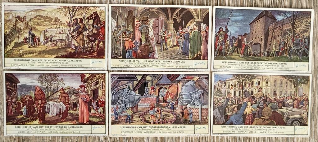 6 oude Liebig prenten: Geschiedenis van het Groothertogdom, Enlèvement ou Envoi, Utilisé, Autres sujets/thèmes, Gravure