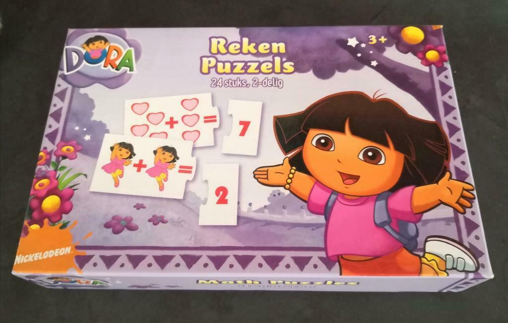 Dora reken puzzels (24 x 2 stuks), Kinderen en Baby's, Speelgoed | Educatief en Creatief, Ophalen of Verzenden, Zo goed als nieuw