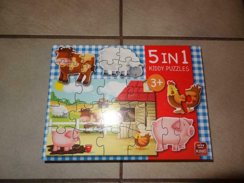 5 in 1 puzzles-box "boerderij dieren" (als nieuw !), Ophalen of Verzenden, Minder dan 10 stukjes, Zo goed als nieuw