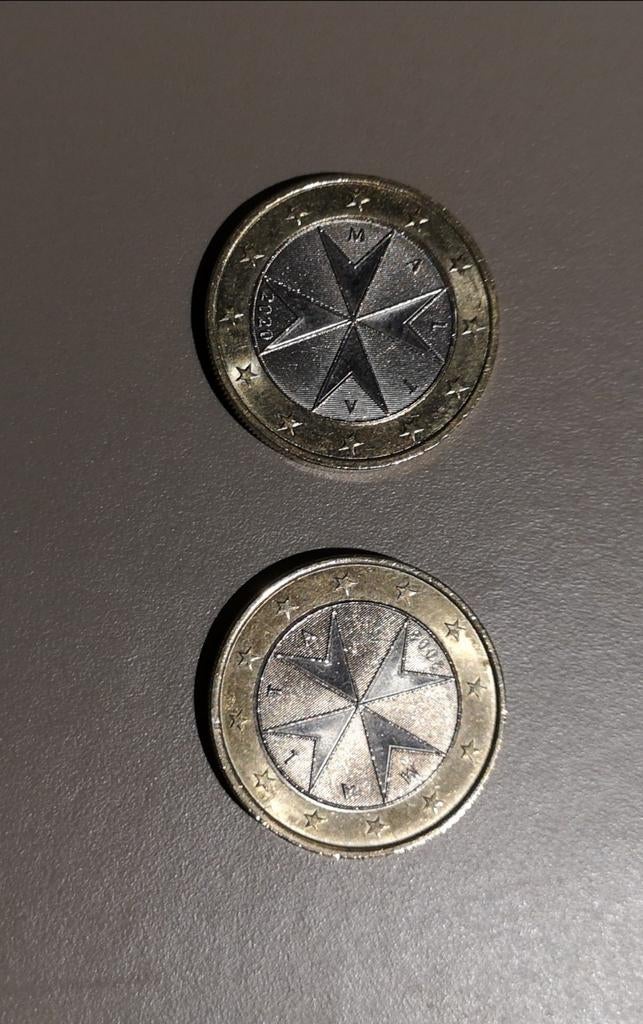 2 euromunten 1€ Malta, Postzegels en Munten, Munten | Europa | Euromunten, Ophalen of Verzenden, Malta