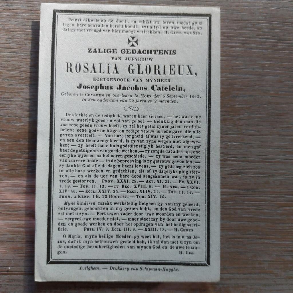 Bidprentje Kooigem -Moen 1791-1863, Ophalen of Verzenden, Bidprentje