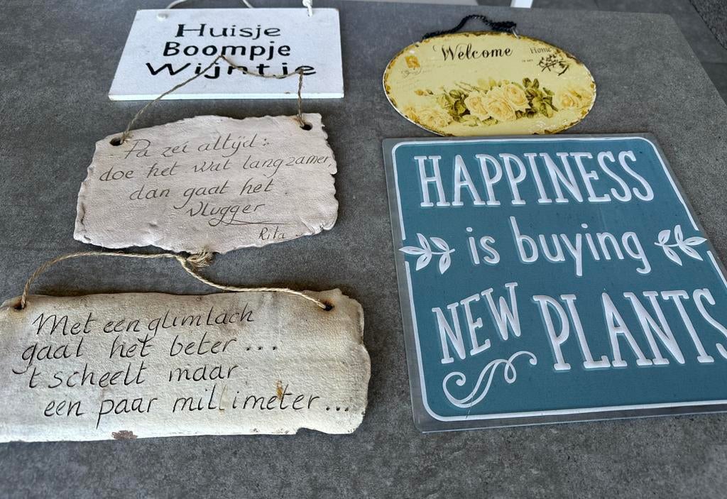 5 leuke wandborden/muurplaten met spreuken., Ophalen of Verzenden
