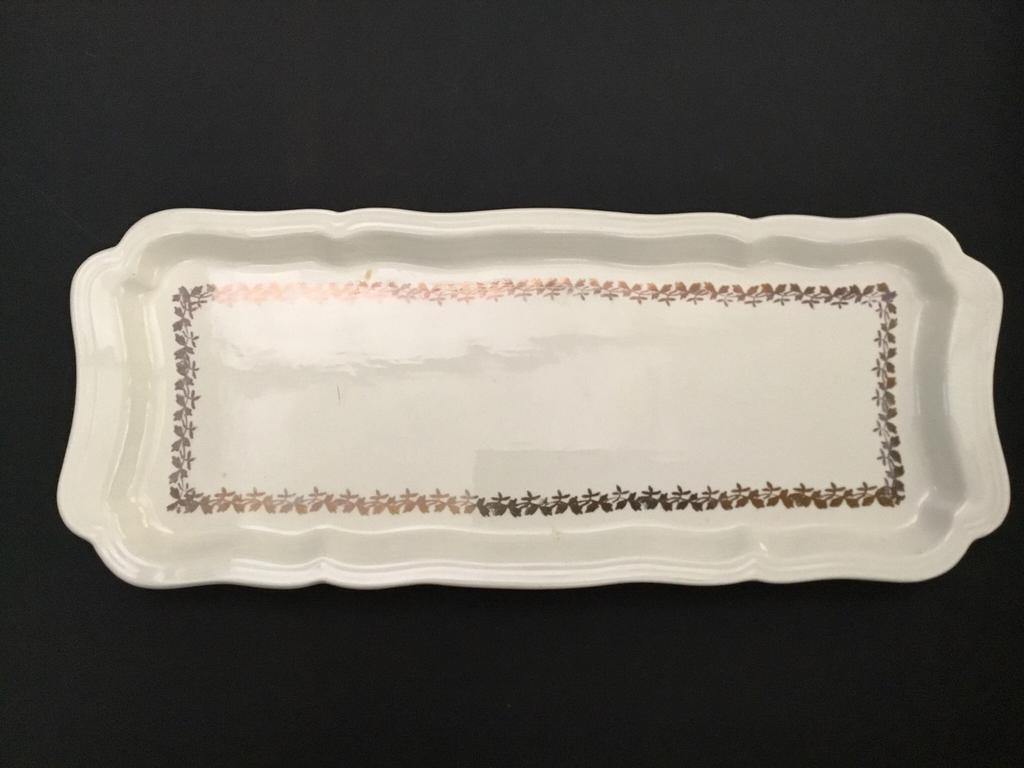 Vintage serveerschaal schaal porselein met tekening, Ophalen of Verzenden, Gebruikt, Rechthoekig, Overige materialen
