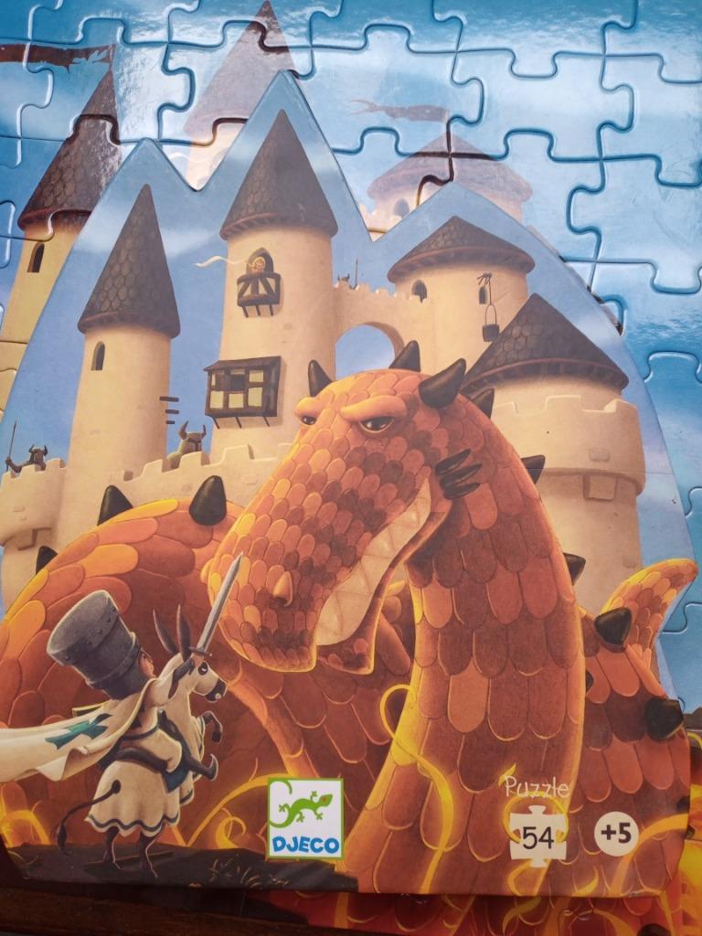 Puzzel (Djeco) +5 jaar 54 stuks. Het kasteel van de draak, Ophalen, Meer dan 50 stukjes, Zo goed als nieuw, 4 tot 6 jaar