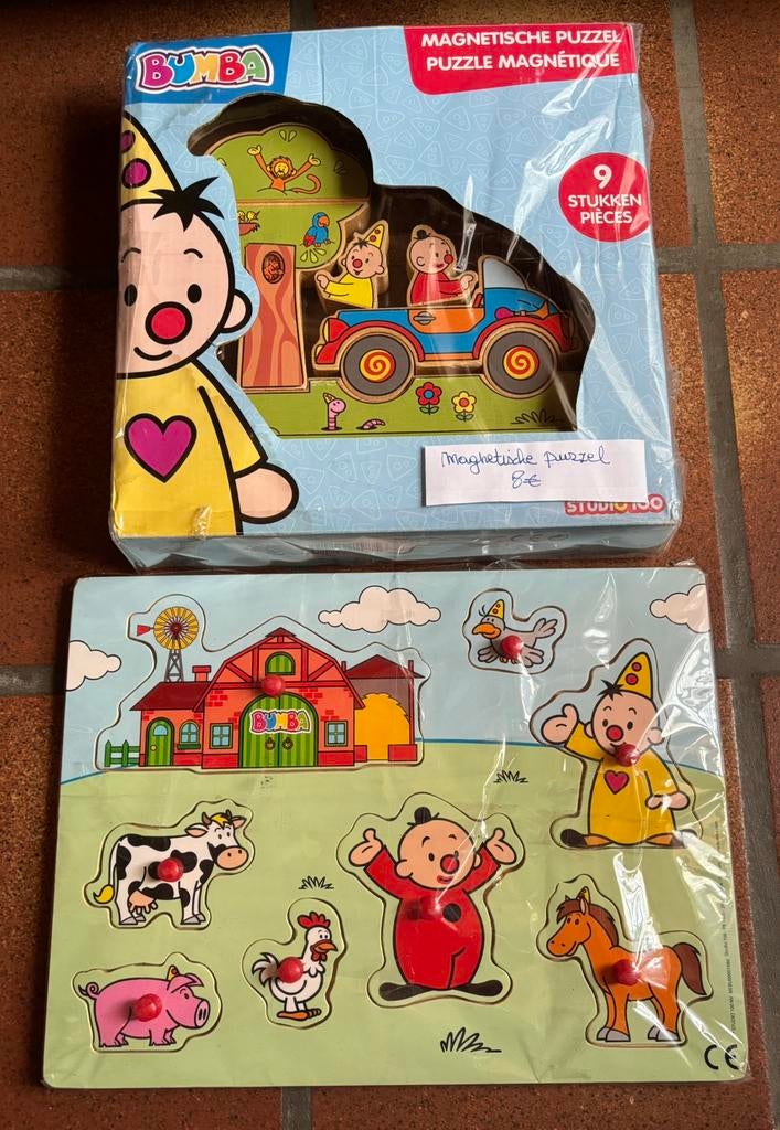 Bumba houten,magnetische puzzel+houten puzzel met knopjes., Enlèvement ou Envoi, Comme neuf, 6 mois à 2 ans, Moins de 10 pièces