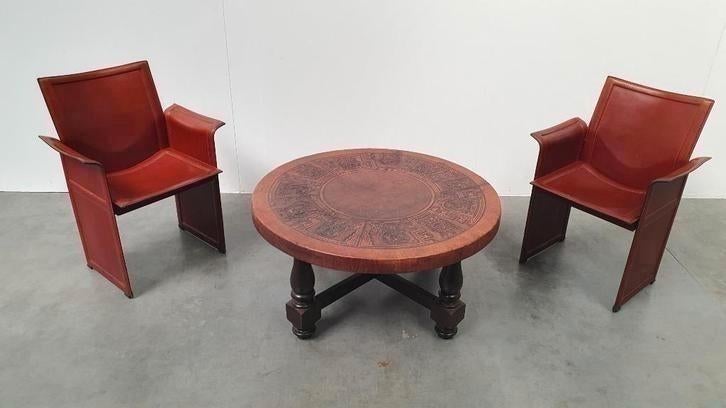vintage Angel Pazmino cognac leren salontafel, Antiek en Kunst, Antiek | Meubels | Tafels, Ophalen