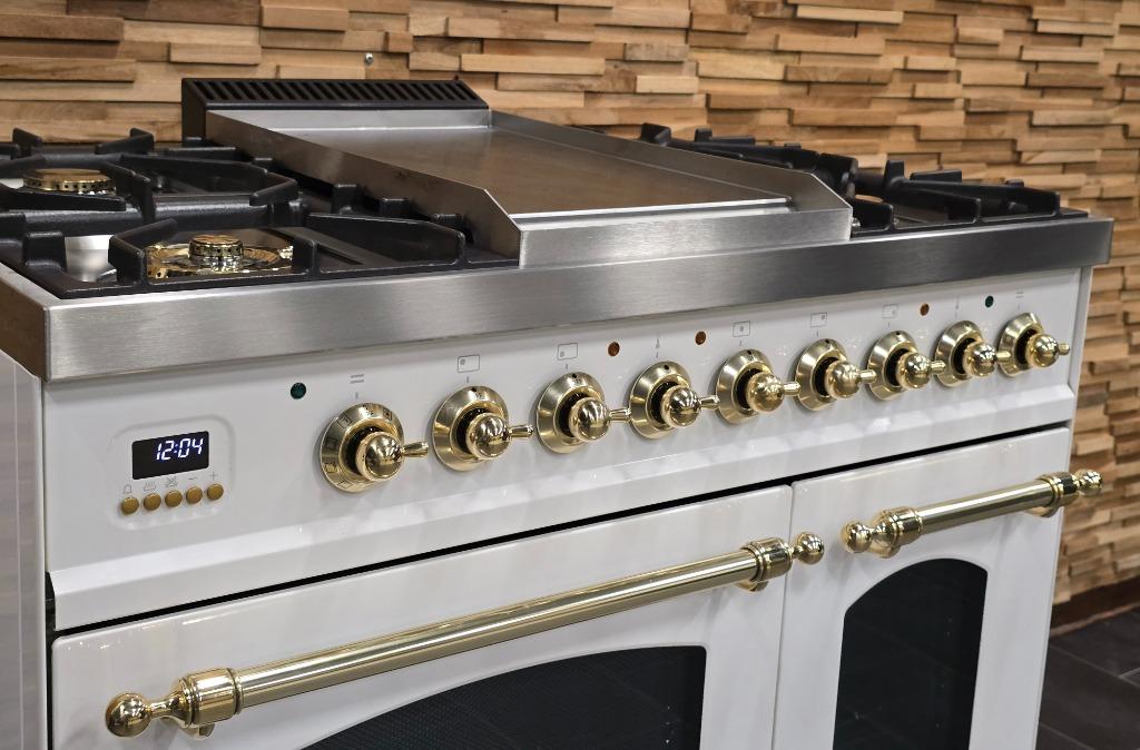 🔥 Boretti de luxe 90 cm en laiton blanc brillant, fou, Gaz, Classe énergétique A ou plus économe, Enlèvement ou Envoi, 85 à 90 cm