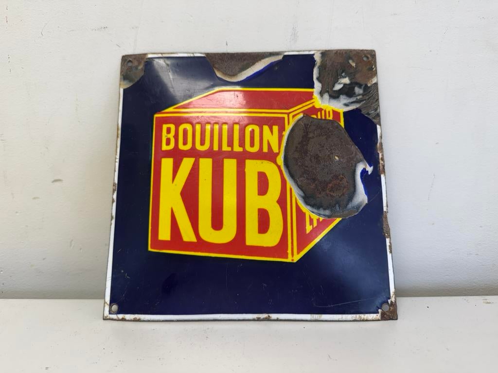 Panneau publicitaire KUB en émail ancien, Antiquités & Art, Enlèvement ou Envoi