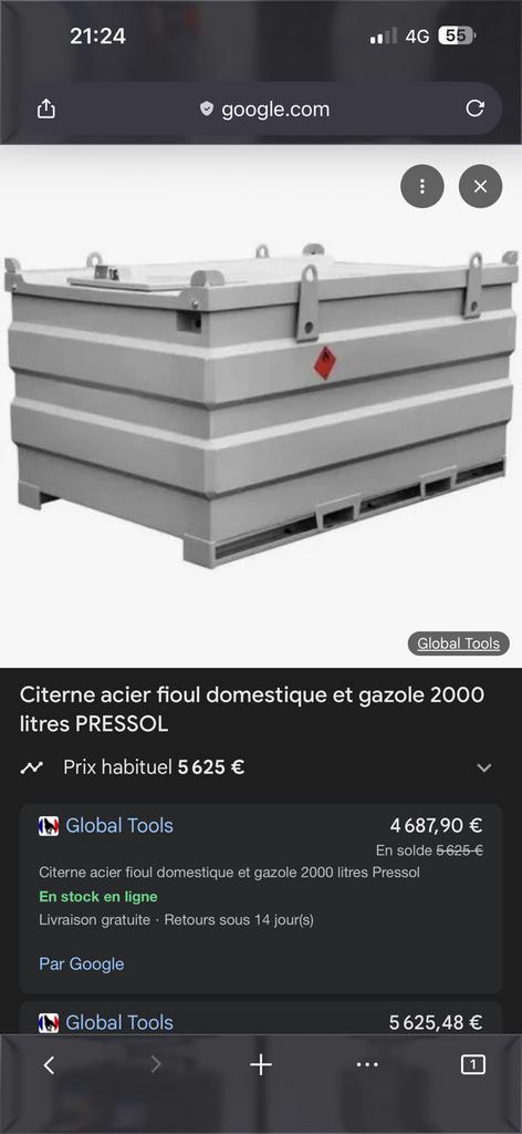 2 citerne cuve a mazout 2000 litres en acier, Enlèvement ou Envoi, Utilisé, 800 watts ou plus, Autres types