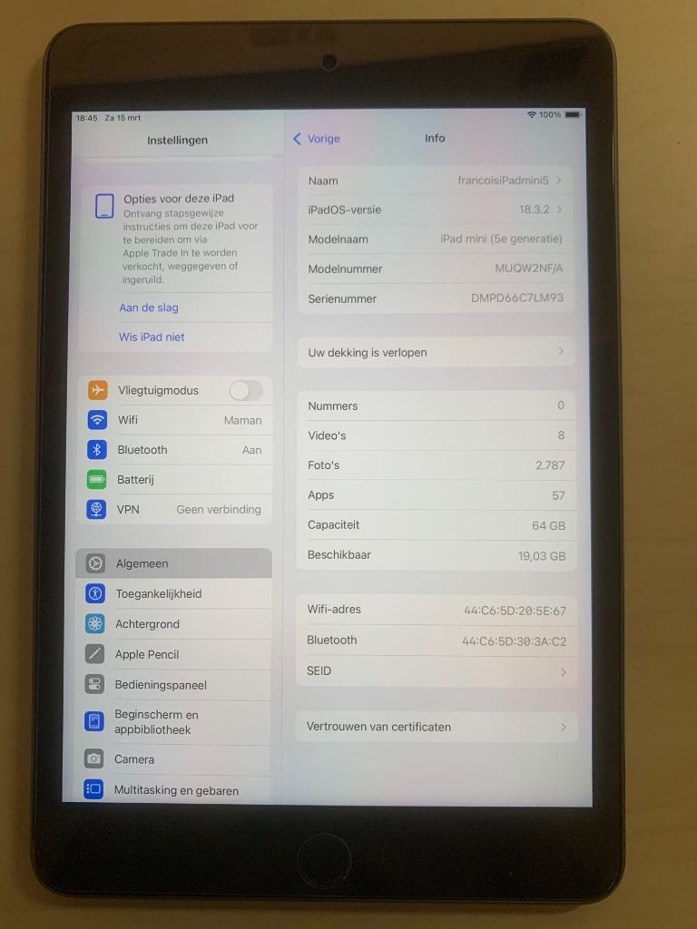apple iPad mini 5, Ophalen, Zo goed als nieuw, 64 GB, Grijs