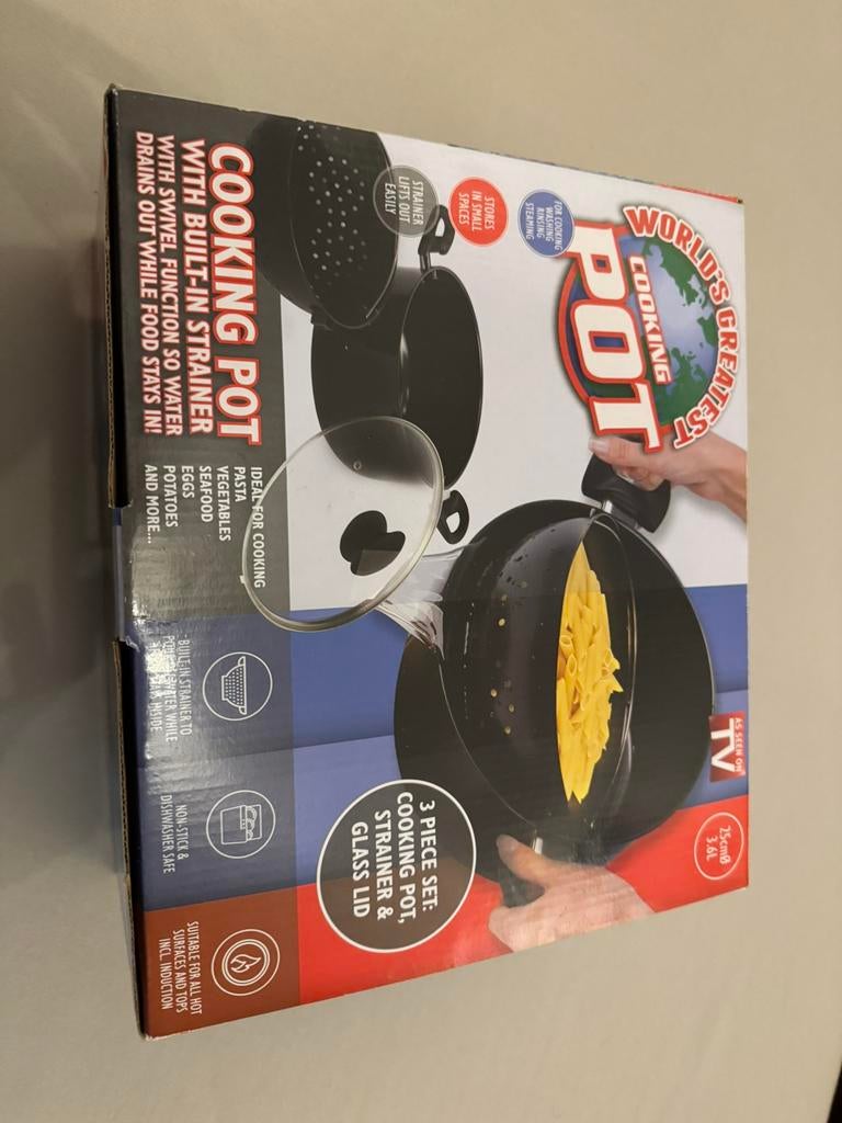 Kookpot met ingebouwd vergiet- Nieuwstaat, Ophalen, Nieuw, Kookpan of Snelkookpan, Keramische plaat