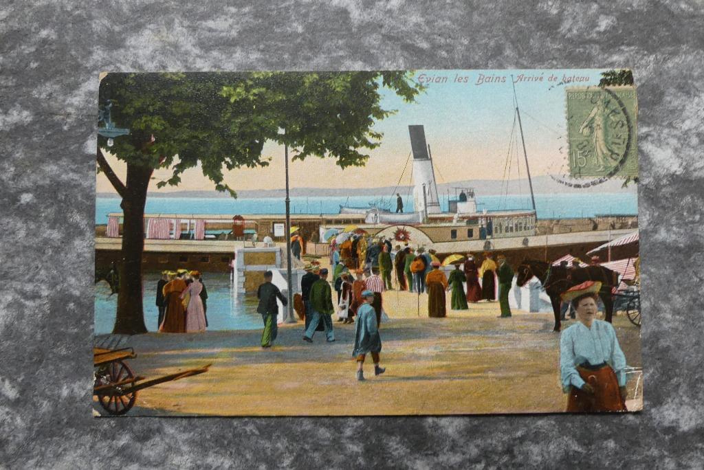 Postkaart 30/6/20 Evian les bain Arrivé du bateau, Frankrijk, Ophalen of Verzenden, 1920 tot 1940, Gelopen, Frankrijk