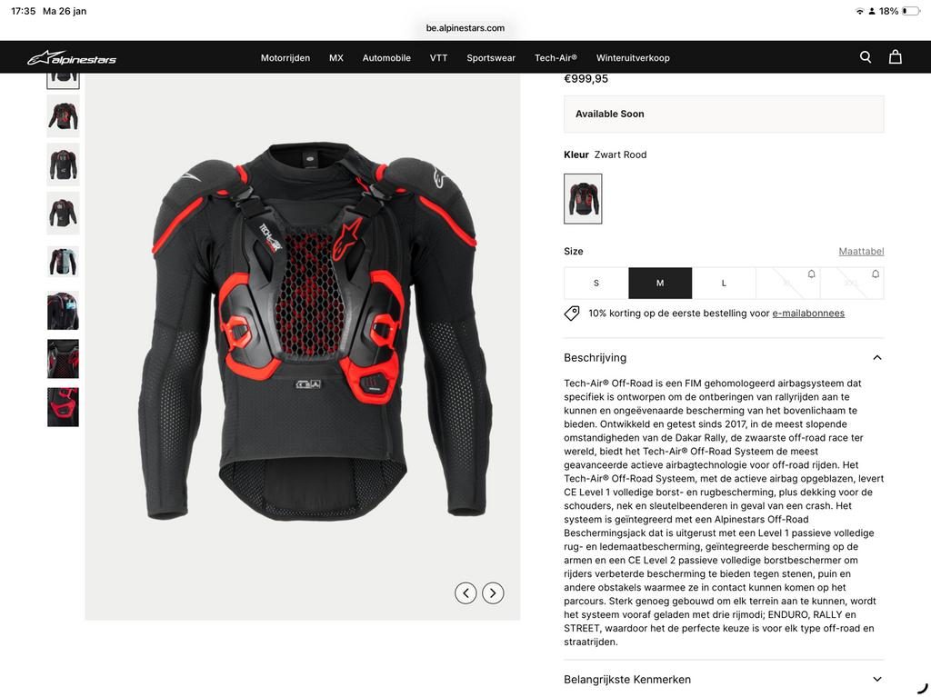 Alpinestars tech air offroad, Motoren, Kleding | Motorkleding, Ophalen, Nieuw zonder kaartje, Heren, Overige typen