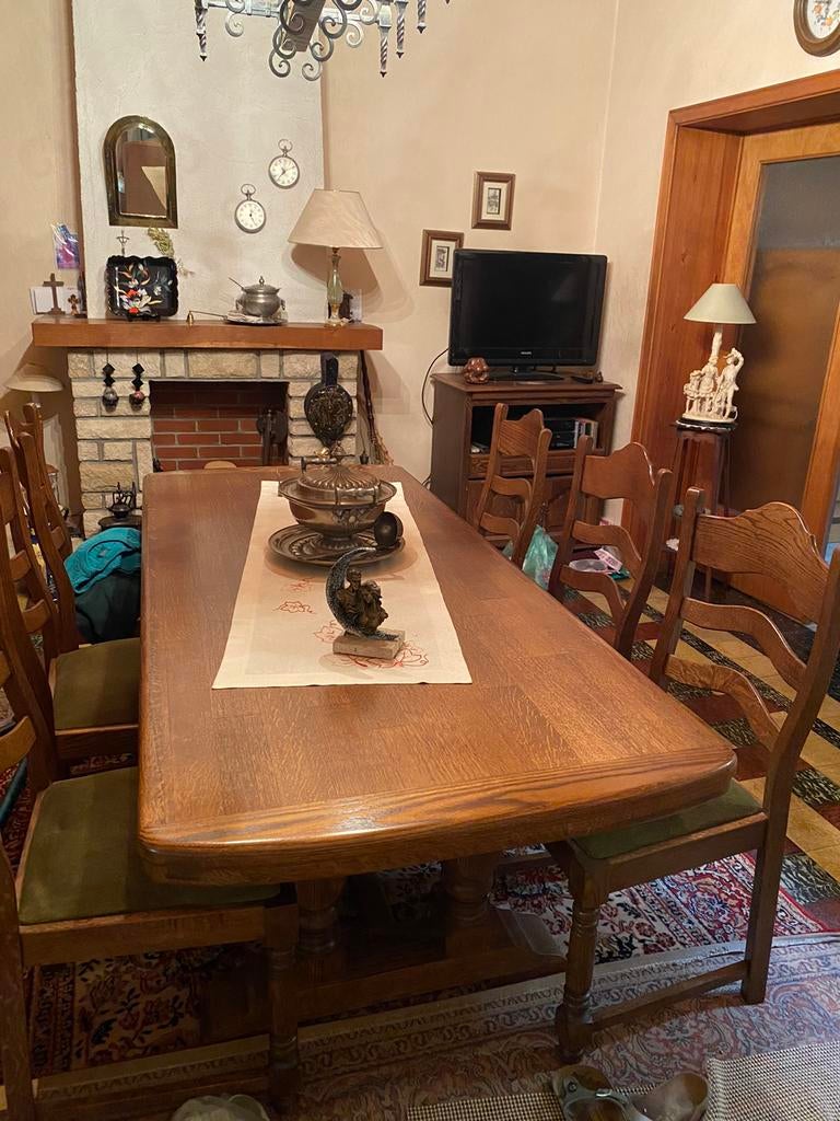 Salle à manger complète en chêne massif, Ophalen, Zo goed als nieuw, 4 tot 6 stoelen