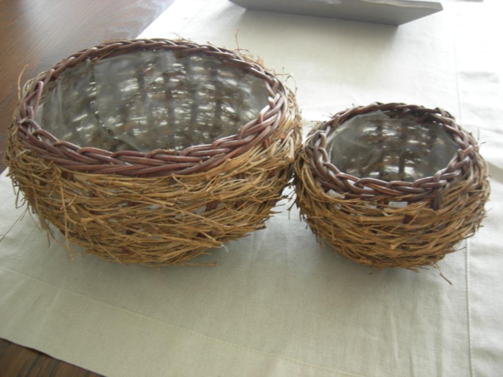 Twee rieten mandjes, Tuin en Terras, Overige materialen, Rond, Ophalen of Verzenden, Zo goed als nieuw