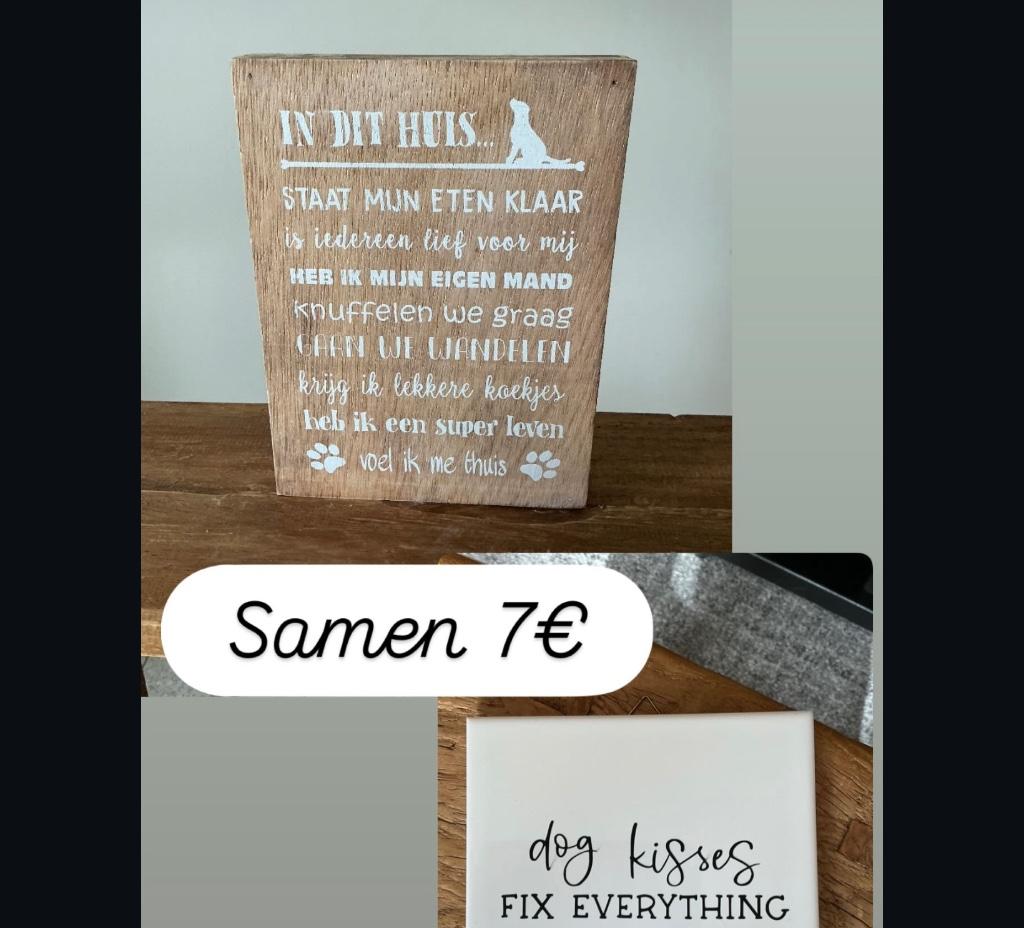 Mooi houten kader met tekst hond en tegeltje spreuk samen 7€, Ophalen of Verzenden, Nieuw