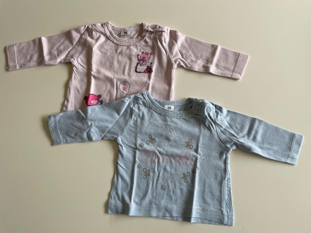 2 t-shirts met lange mouw - Mt 56, Kinderen en Baby's, Babykleding | Maat 56, Zeeman, Gebruikt, Meisje, Ophalen of Verzenden