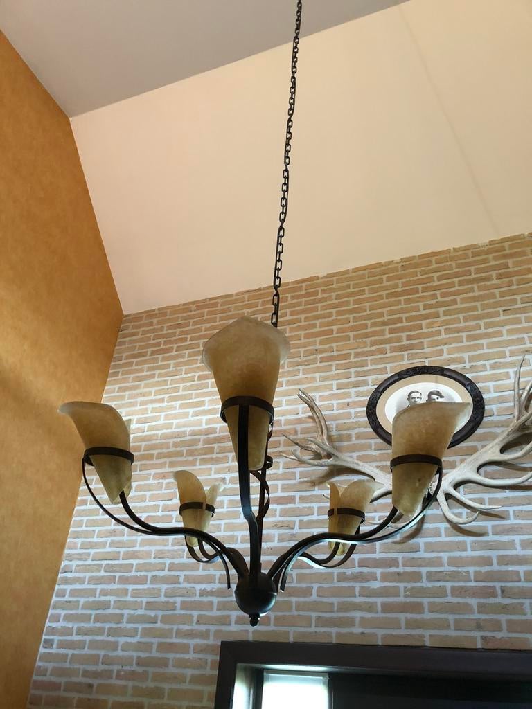 Vintage luster met 2 bijpassende wandlampen, Huis en Inrichting, Ophalen, Zo goed als nieuw, Metaal