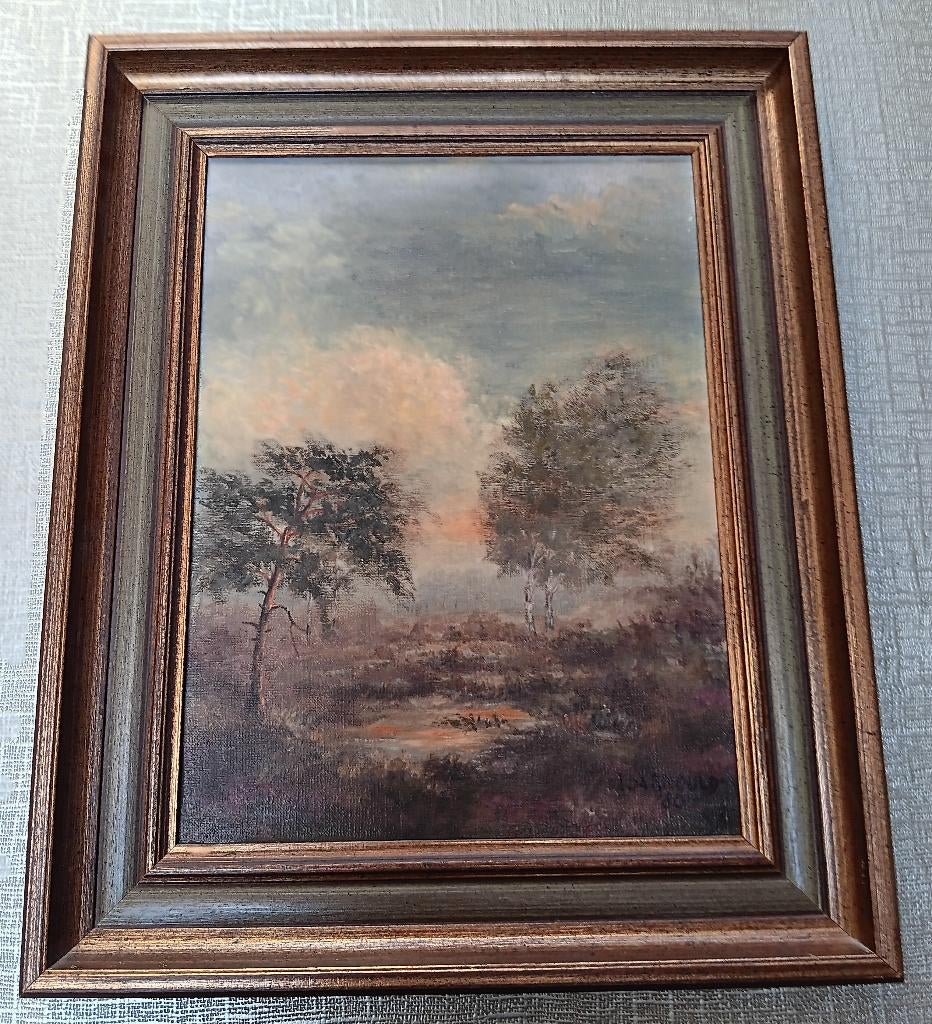 Heidelandschap - stilte van avondrood - olieverf, Ophalen of Verzenden