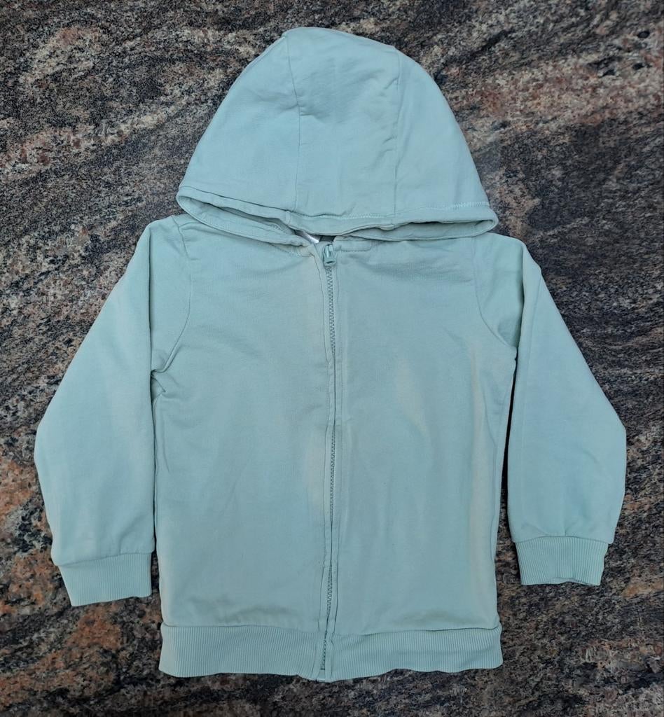 Mt 86 Pastelgroene hoodie met rits, Kinderen en Baby's, Babykleding | Maat 86, Gebruikt, H&M, Ophalen of Verzenden, Truitje of Vestje