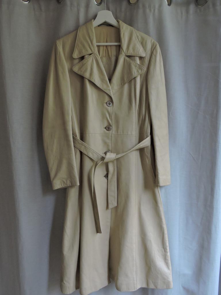 vintage retro lange beige lederen jas +- 1975 Vera Pelle, Taille 38/40 (M), Enlèvement ou Envoi, Beige, Vera pelle