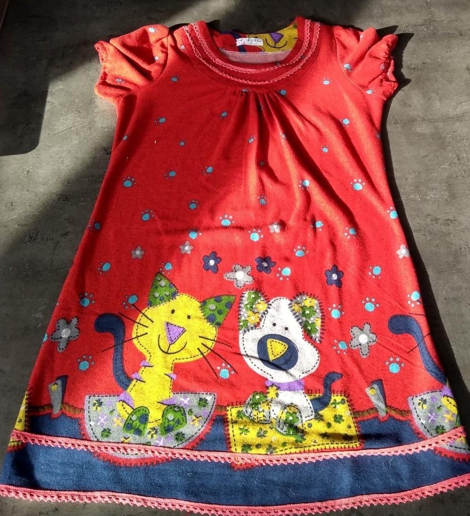 winterkleed rood met kat en hond op, Enlèvement ou Envoi, Taille 38/40 (M), Rouge