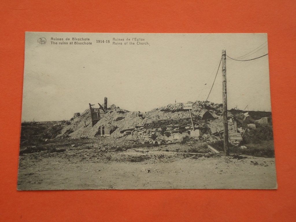 Oorlog 1914 - 1918 Bixschote Ruines de L'Eglise, Verzamelen, Ophalen of Verzenden, 1920 tot 1940, Ongelopen, West-Vlaanderen