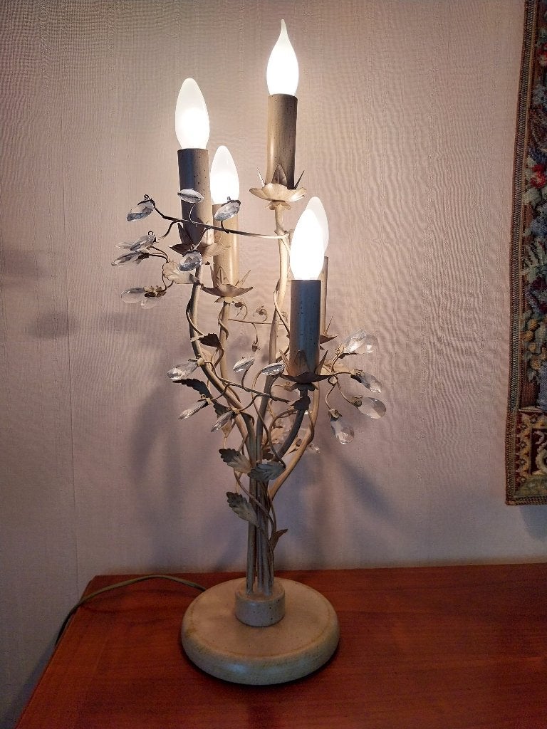 Vintage tafellamp met 5 kaarslampen – romantische stijl, Ophalen, Zo goed als nieuw, Vintage