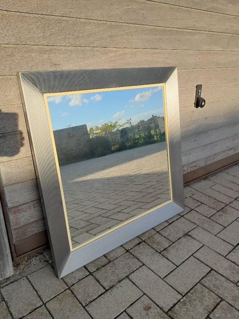 Grote Moderne  spiegel alu kader., Huis en Inrichting, Ophalen, Zo goed als nieuw, Vierkant