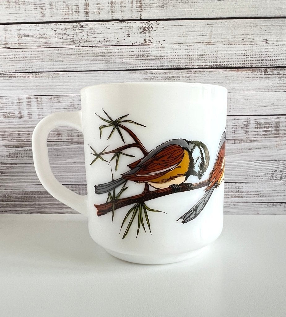 Tasse Arcopal Mésanges, Enlèvement ou Envoi, Utilisé, Autres styles, Tasse(s) et/ou soucoupe(s)