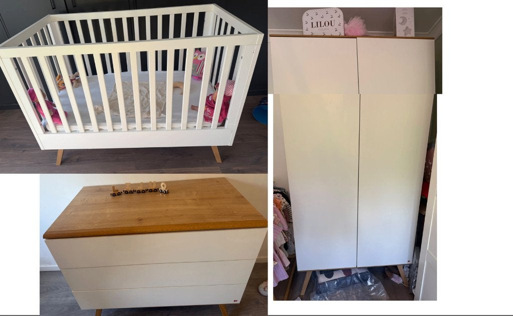 Complete babykamer wit & hout-babybed, commode & kledingkast, Enlèvement