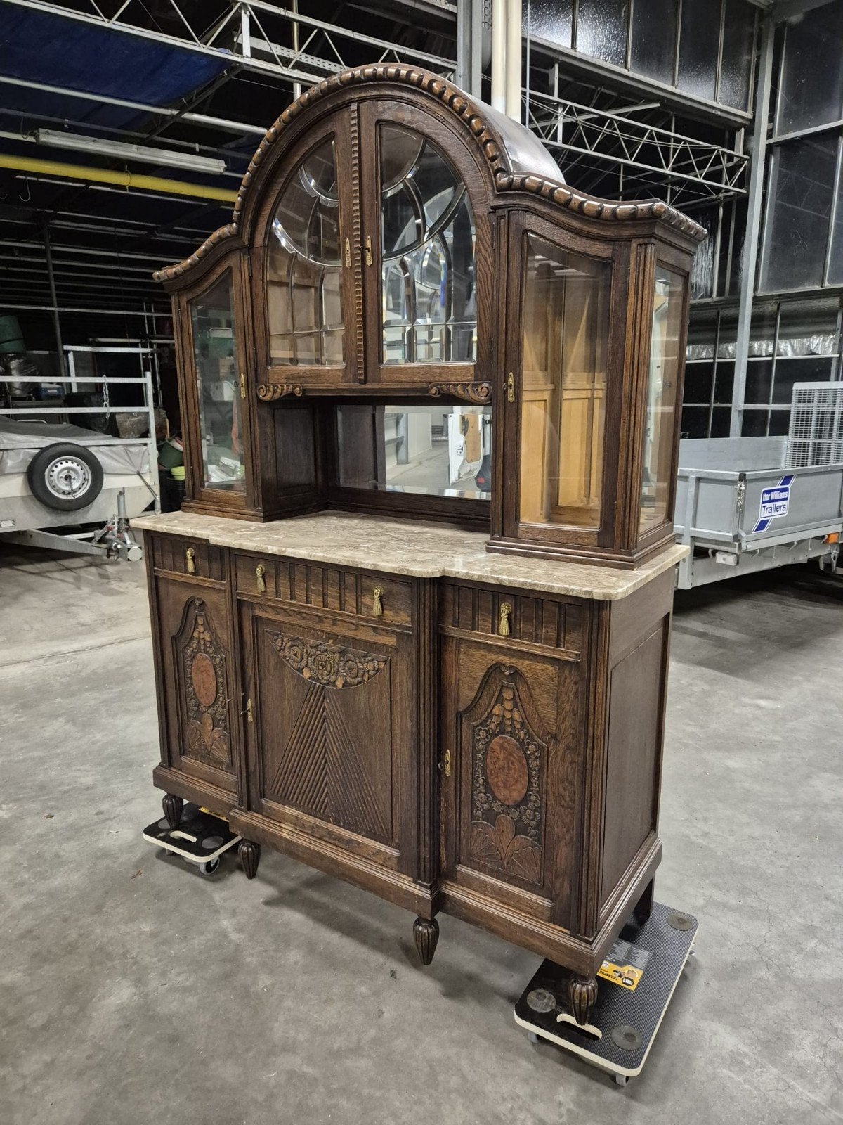 Magnifique buffet/vitrine en chêne antique avec marbre, Chêne, Enlèvement ou Envoi, Art deco, 100 à 150 cm