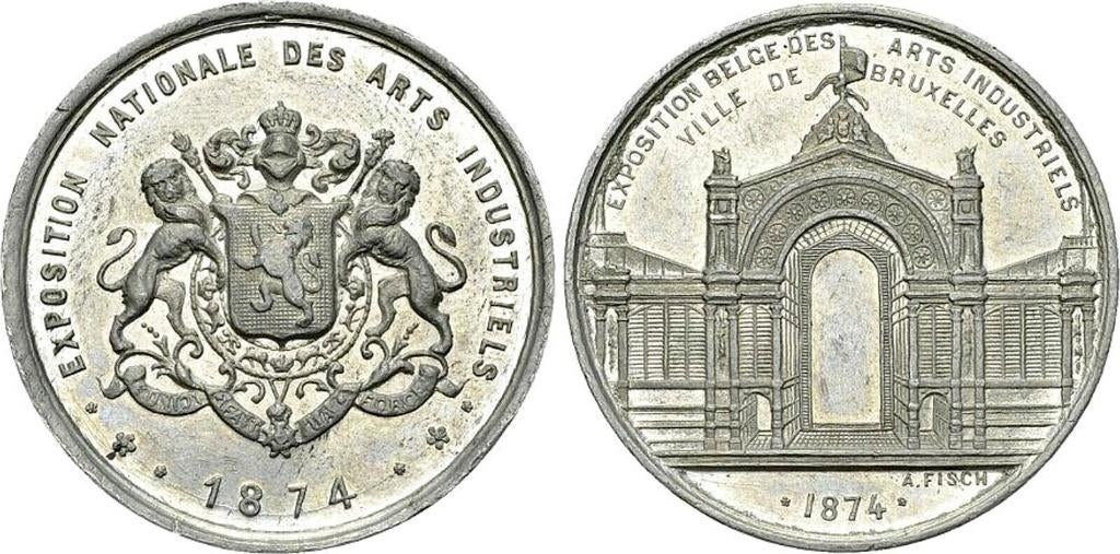 Belgische medaille 1874 Brussel  Exposition Nationale, Ophalen, Overige materialen