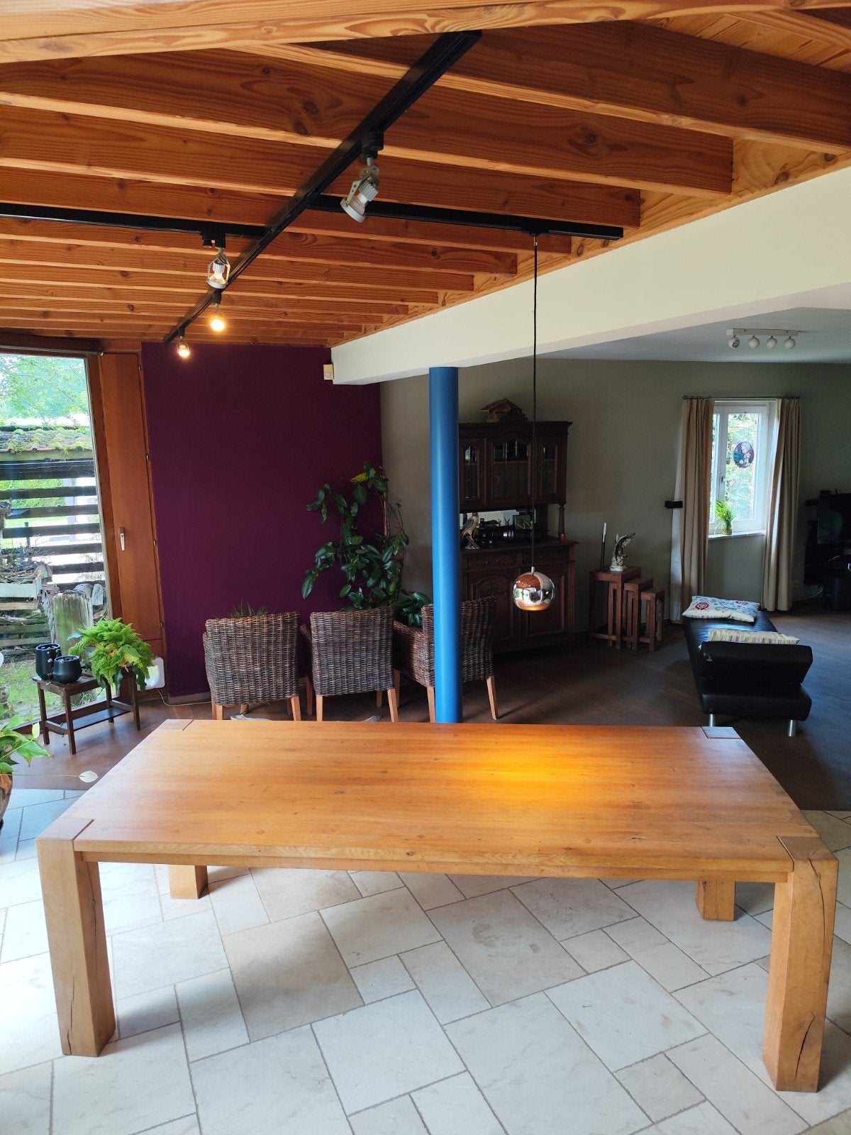 Massief eiken tafel, Huis en Inrichting, Tafels | Eettafels, Ophalen, 200 cm of meer, 50 tot 100 cm, Zo goed als nieuw