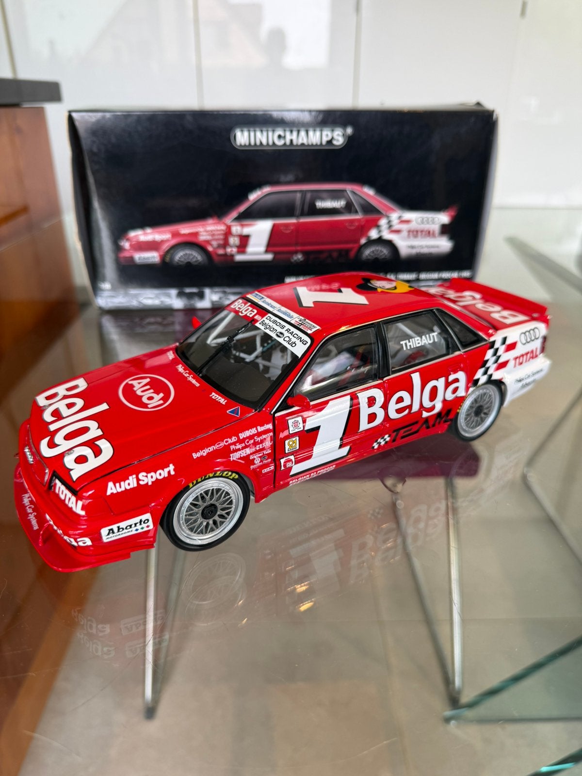 Audi V8 Quattro Evo (Belgische Procar 1993, nr. 1) 1:18, Hobby en Vrije tijd, Ophalen of Verzenden, Zo goed als nieuw, MiniChamps