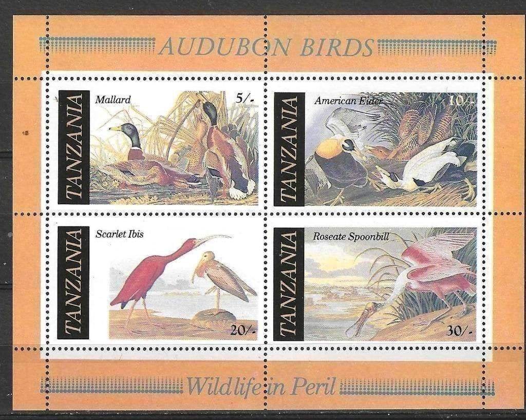 Tanzanie 1986 - Bloc 45 d'Yvert - Oiseaux d'Audubon (PF), Envoi, Tanzanie, Non oblitéré