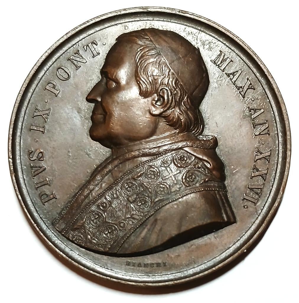 medaille 1870 pius IX 25e verjaardag pontificaat, Postzegels en Munten, Ophalen of Verzenden, Brons