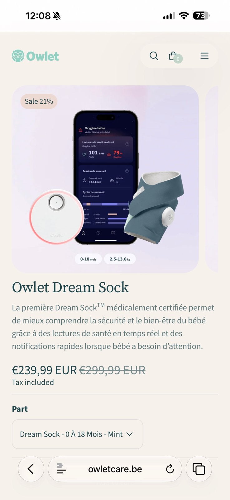 Owlet Dream Sock - Bedtime Blue, Kinderen en Baby's, Babyfoons, Ophalen, Nieuw
