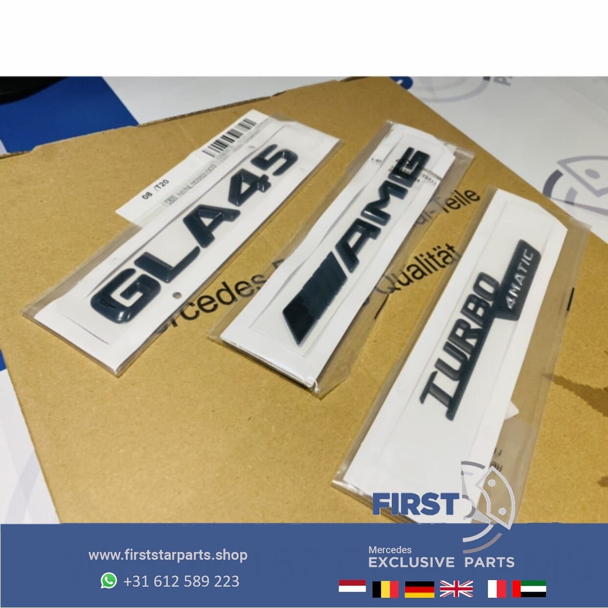H247 GLA 45 AMG LOGO SET ZWART EMBLEMEN Mercedes GLA45 KLASS, Gebruikt, -, Ophalen of Verzenden, -