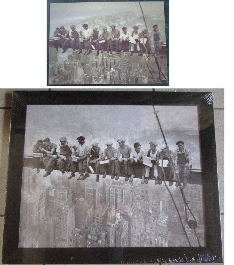 2 NIEUWE kaders Bouwvakkers Empire State Building - OPRUIM, Hout, 46 cm, Ingelijst, Meerkleurig